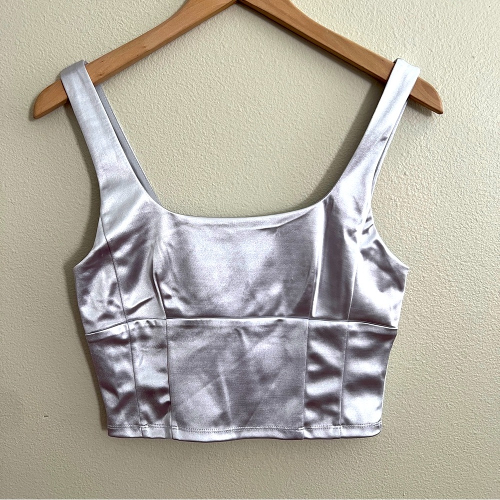 Forever 21 Silver Satin Square-Neck Crop Tank